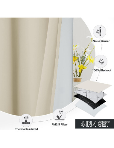 Cortinas Aislantes de Sonido RYB HOME 100% Opacas 2 Pcs Beige