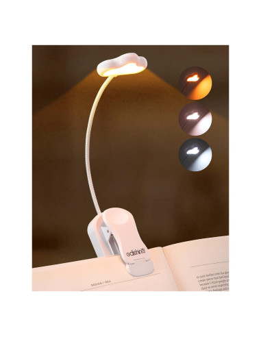 Luz de Libro EDISHINE LED Recargable USB 3 Modos Regulable Blanco
