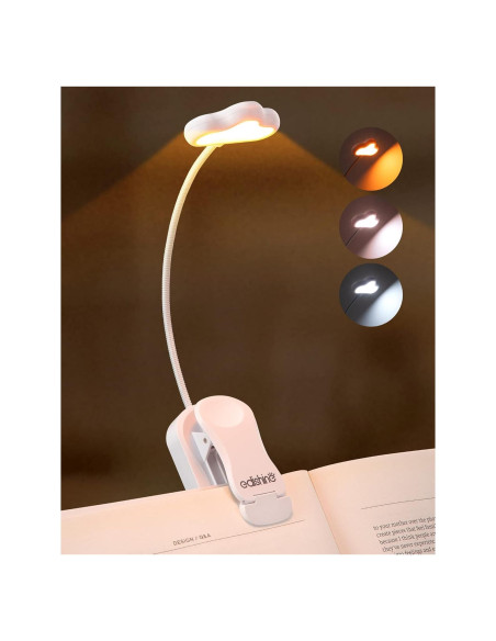 Luz de Libro EDISHINE LED Recargable USB 3 Modos Regulable Blanco