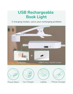 Luz de Libro EDISHINE LED Recargable USB 3 Modos Regulable Blanco 2
