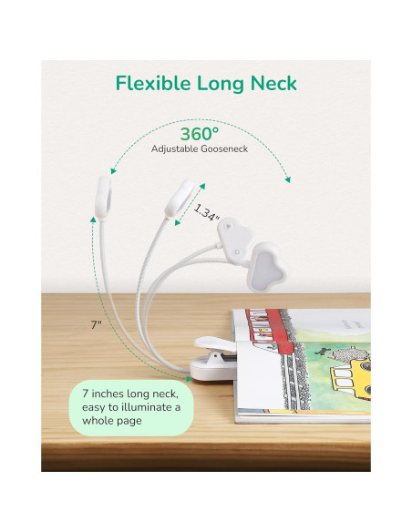 Luz de Libro EDISHINE LED Recargable USB 3 Modos Regulable Blanco