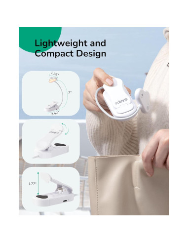 Luz de Libro EDISHINE LED Recargable USB 3 Modos Regulable Blanco