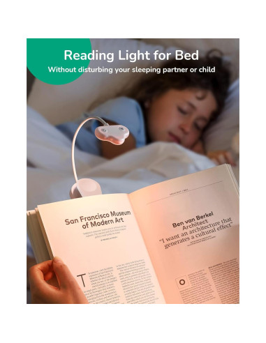 Luz de Libro EDISHINE LED Recargable USB 3 Modos Regulable Blanco