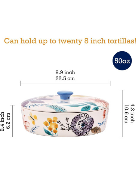 Calentador de Tortillas Cerámico Bico Sinfonía Flores 22.6 cm