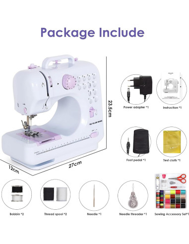 Máquina de Coser Amazon TYM MCJ-0084-SM Compacta con Kit 56 Piezas