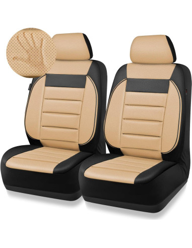 Fundas de Asiento de Coche CAR PASS Cuero Sintético Beige 2 Piezas
