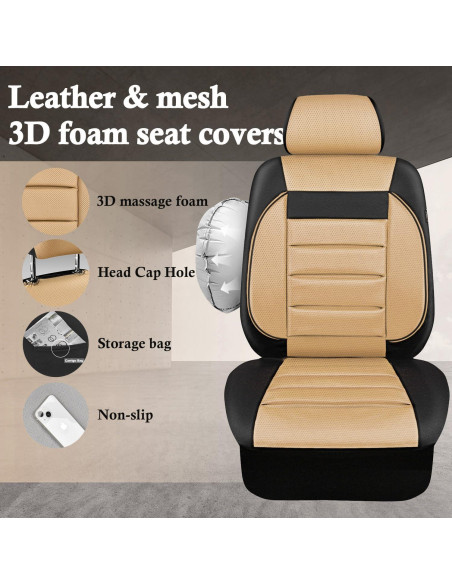 Fundas de Asiento de Coche CAR PASS Cuero Sintético Beige 2 Piezas