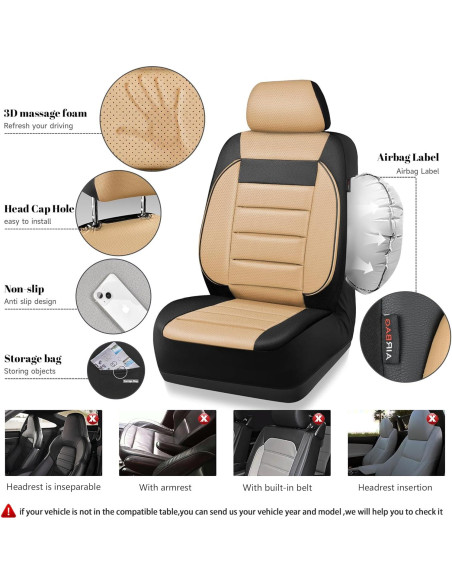 Fundas de Asiento de Coche CAR PASS Cuero Sintético Beige 2 Piezas