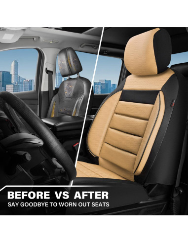 Fundas de Asiento de Coche CAR PASS Cuero Sintético Beige 2 Piezas