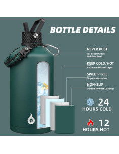 Botella de Agua Aislada BJPKPK 128oz Acero Inoxidable Verde 2