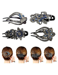 Yusier 4 Clips para el Cabello con Rhinestones Corazón 9.7x5.6cm