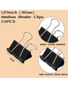 Clip de Binder Mediano Qimailer Negro 24 Pcs 32mm Oficina 2