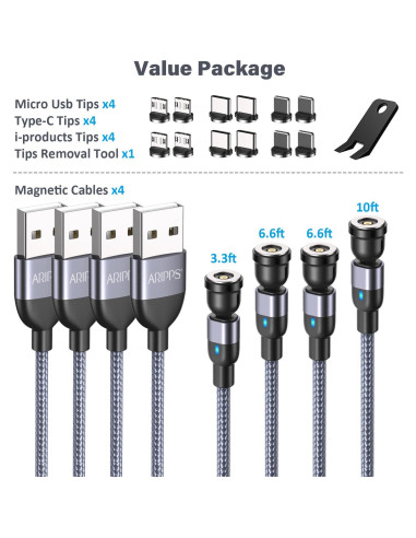 Cable de Carga Magnético 4 en 1 Aripps 1-3m Nylon Trenzado