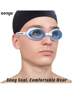 Gafas de Natación Antivaho Seago para Adultos - Negro y Azul Blanco 2