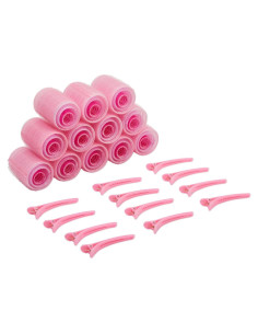 Juego de 48 Rulos Autoadhesivos Glamlily con Clips Rosados