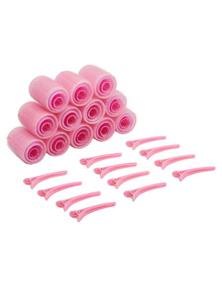 Juego de 48 Rulos Autoadhesivos Glamlily con Clips Rosados