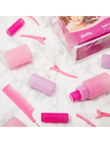 Juego de 48 Rulos Autoadhesivos Glamlily con Clips Rosados