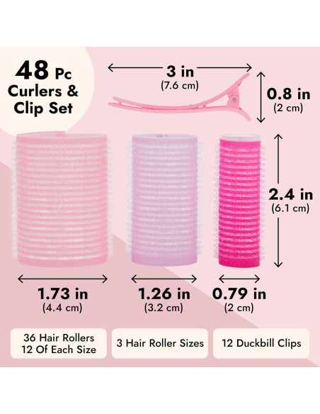 Juego de 48 Rulos Autoadhesivos Glamlily con Clips Rosados