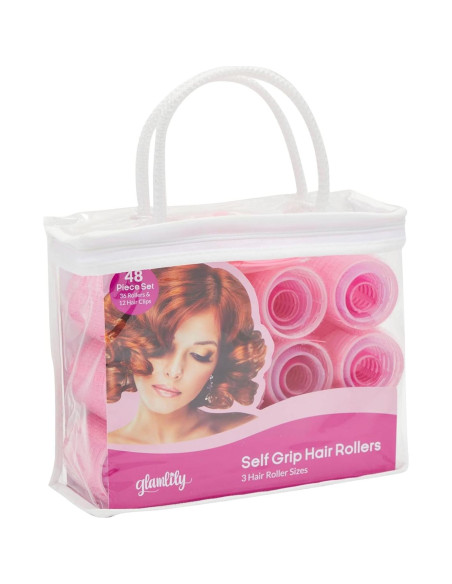 Juego de 48 Rulos Autoadhesivos Glamlily con Clips Rosados