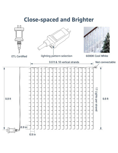 Luces de Cortina LED Lighting EVER 3x3m 306 LEDs Blanco Frío