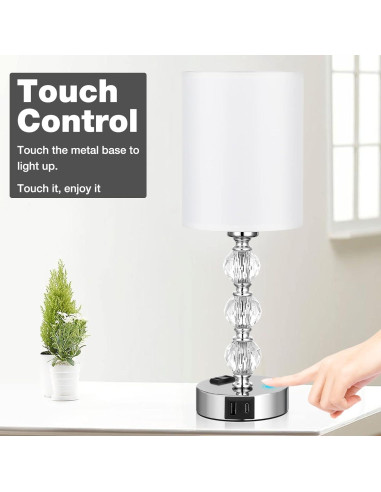 Lámpara de mesa táctil Acaxin 37.1cm con USB y 3 brillos