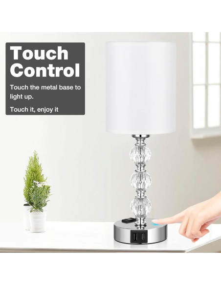 Lámpara de mesa táctil Acaxin 37.1cm con USB y 3 brillos