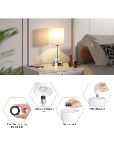 Lámpara de mesa táctil Acaxin 37.1cm con USB y 3 brillos