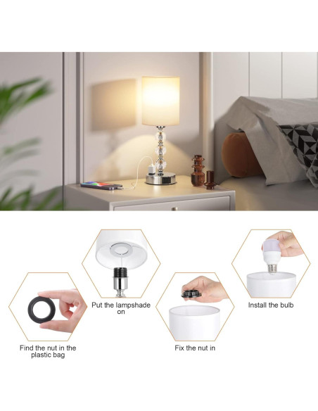 Lámpara de mesa táctil Acaxin 37.1cm con USB y 3 brillos