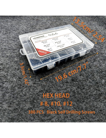 Juego de Tornillos Autoperforantes HVAKHVA Acero Inoxidable 410 380 Pzas