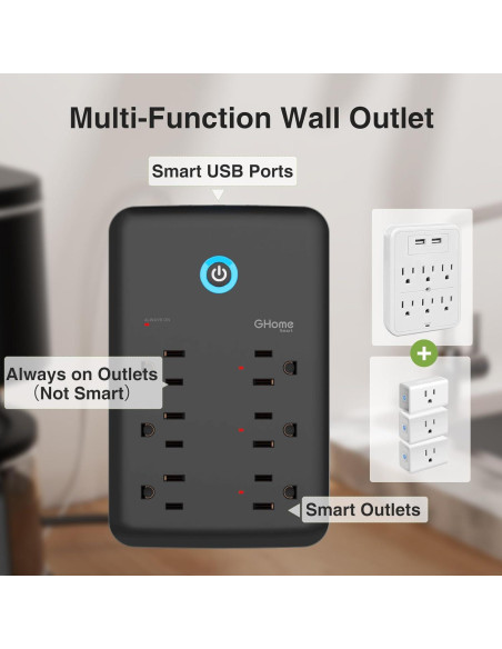 Enchufe Inteligente GHome P2-BK con 3 Regletas y 3 USB