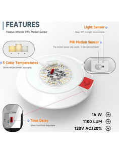 Luz de Techo LED ECOELER 16W con Sensor de Movimiento 19cm 2