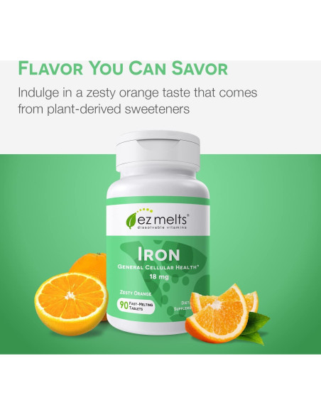 EZ Melts Suplemento de Hierro 18 mg Sin Azúcar 90 Tabletas