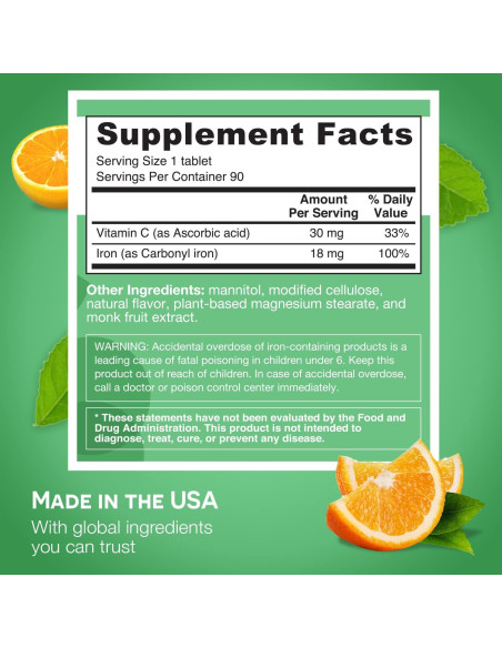 EZ Melts Suplemento de Hierro 18 mg Sin Azúcar 90 Tabletas