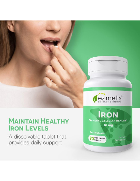 EZ Melts Suplemento de Hierro 18 mg Sin Azúcar 90 Tabletas