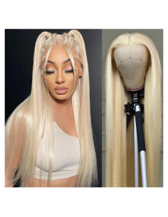 Peluca de Encaje Rubia Aubree 57 cm Larga Sintética Resistente al Calor