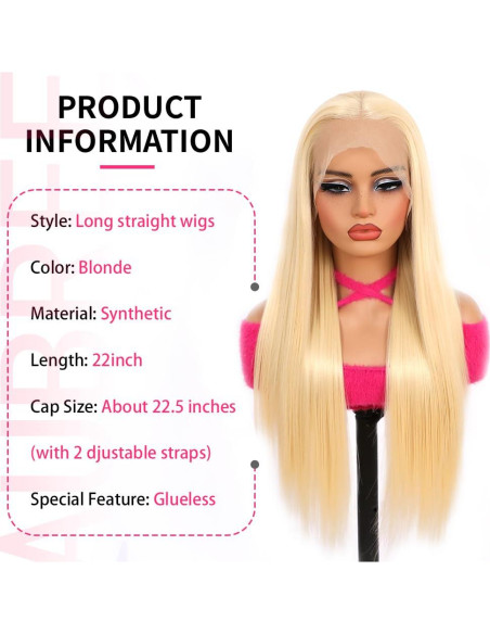 Peluca de Encaje Rubia Aubree 57 cm Larga Sintética Resistente al Calor