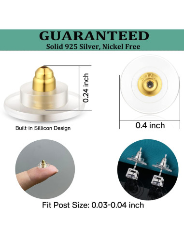 3 Pares de Respaldos de Pendientes Catinee Plata 925 Oro 14K