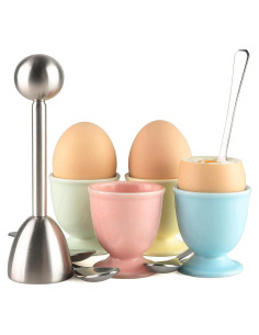 Juego de Cortador de Huevos Forkmannie con 4 Tazas y Cucharas