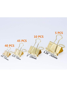 Clips de Papel YOPINK Dorado 100 Piezas Tamaños Variados 2