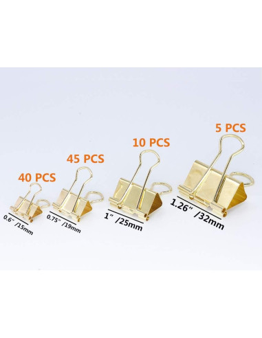 Clips de Papel YOPINK Dorado 100 Piezas Tamaños Variados