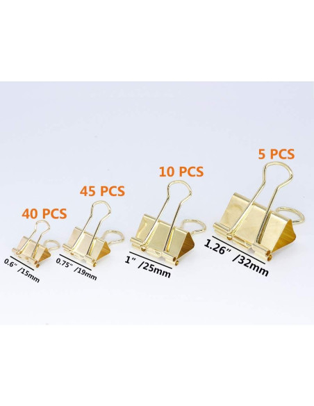 Clips de Papel YOPINK Dorado 100 Piezas Tamaños Variados