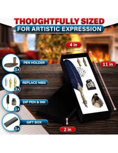 Juego de Pluma y Tinta Negra Lagarto con Soporte Vintage 2