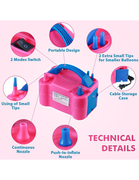 Bomba de globo eléctrica Party Zealot con 135 clips y boquillas