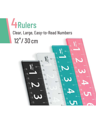 Reglas de plástico Mr. Pen 30 cm - Paquete de 4 coloridas
