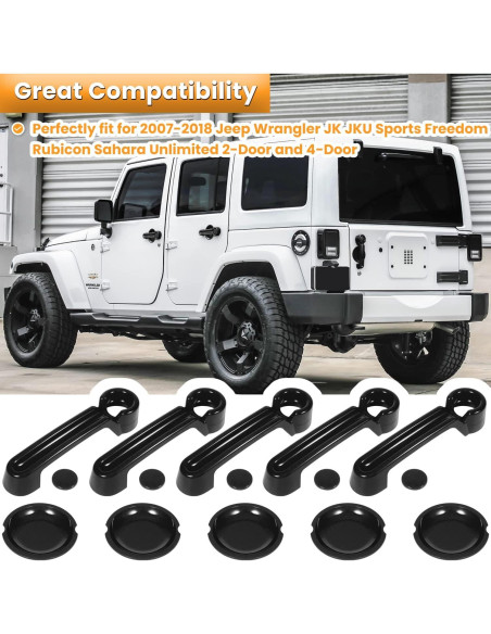 Inserciones de Manija de Puerta E-cowlboy para Jeep Wrangler 2007-2018