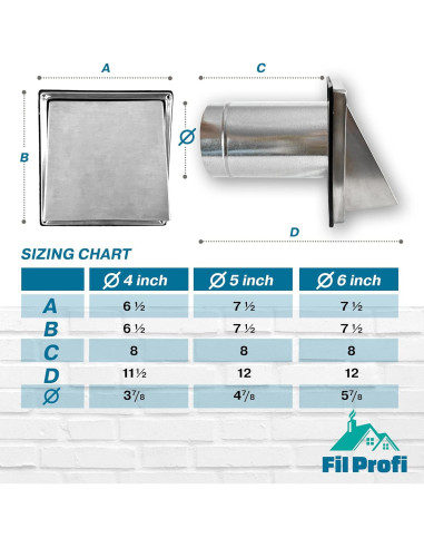 Cubierta de Ventilación de Pared FILPROFI 10.16 cm Acero Inoxidable