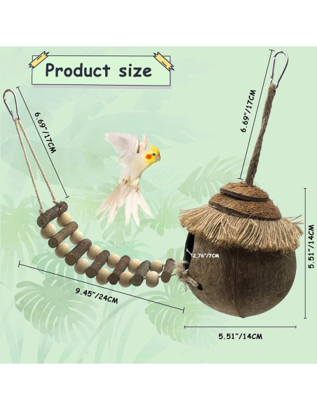 Casa para pájaros colgante Tfwadmx con escalera de coco 20cm