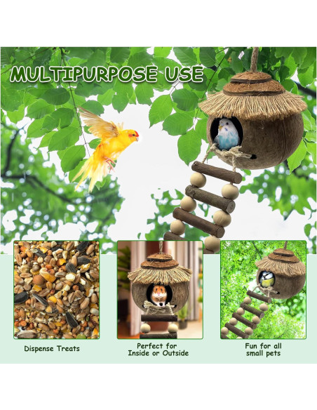 Casa para pájaros colgante Tfwadmx con escalera de coco 20cm