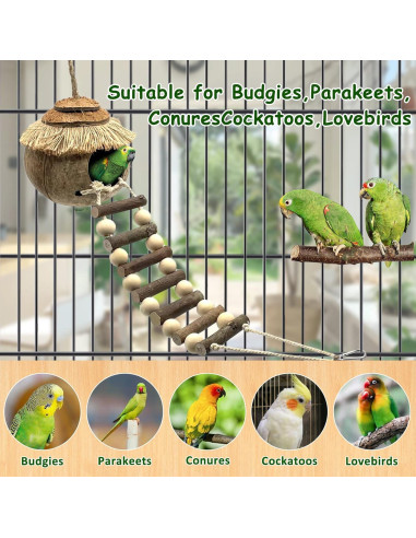 Casa para pájaros colgante Tfwadmx con escalera de coco 20cm