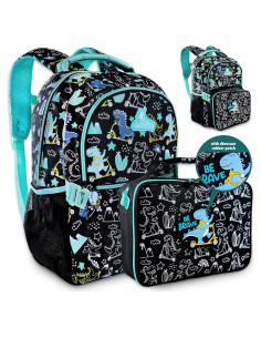 Mochila y caja de almuerzo Dinosaurio 2 piezas 30x42 cm